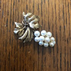 Vintage Brooch 14k Yellow Gold With Real Pearls