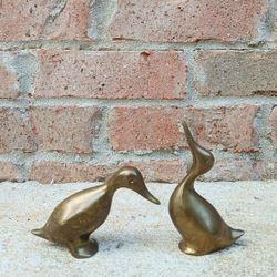 Vintage Small Brass (Heads Up/Down) Duck Figurines
