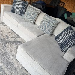 Monterey Beach Beige Gray Fabric 107" 2 Piece  LIVING SPACES 