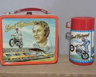 Evil knievel lunch box with matching thermos