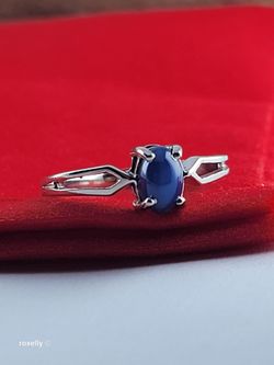 10K White Gold Blue Sapphire Star Ring Size 4.75 - Solid Gold!/ Anillo de Oro Blanco con 1 Zafiro Estrella! 👌🎁Post Tags: 10K 14K