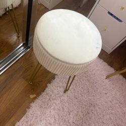 White Velvet Vanity Stool with Gold Legs | Glam Makeup Chair 