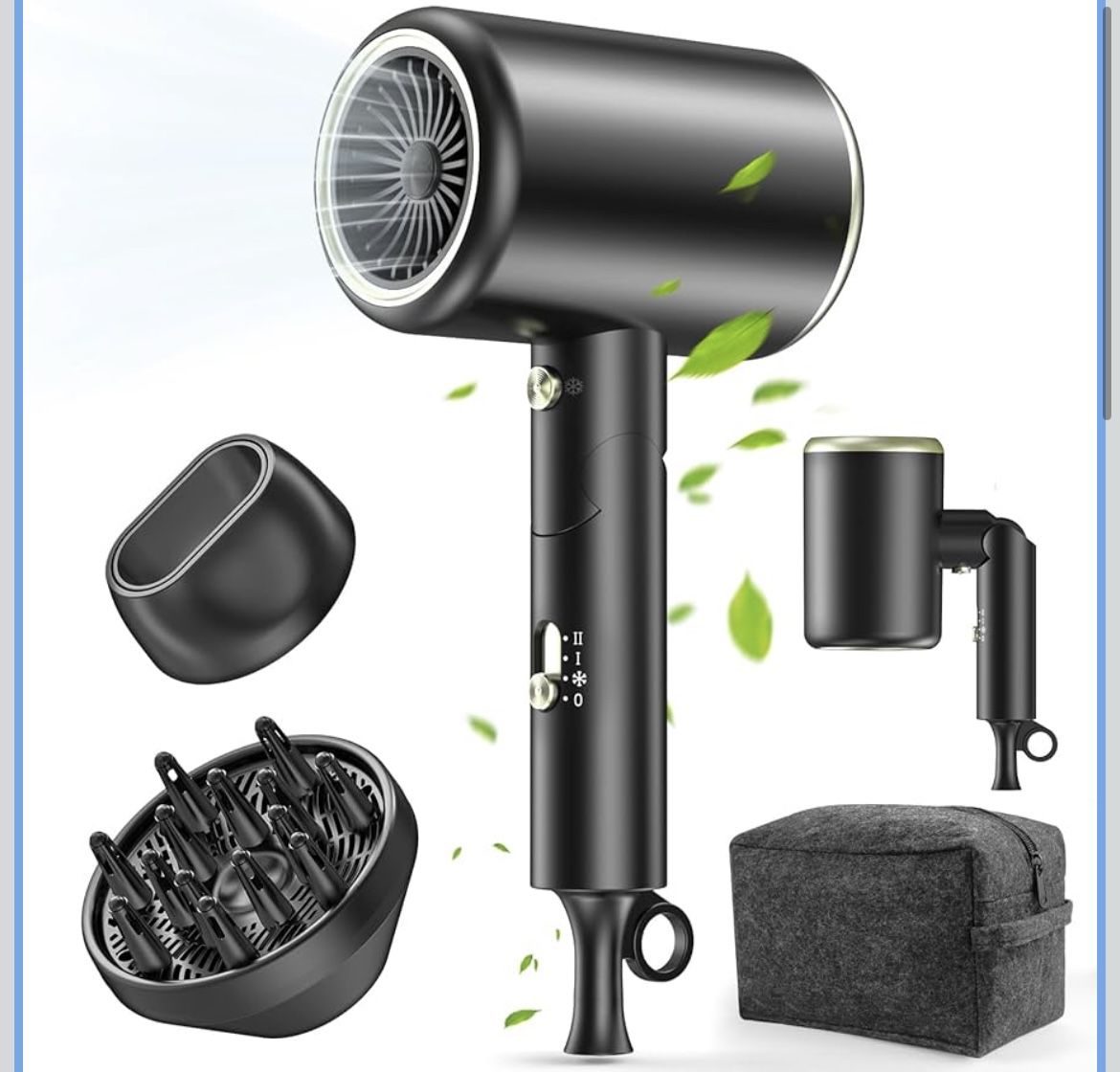 Hair Dryer 150000RPM Ionic Blow Dryer, Fast Drying, Low Noise, Foldable Portab