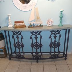 Wrought Iron And Wood Top Console Table