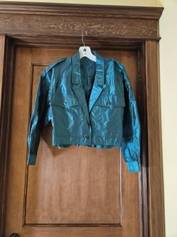 Vintage Teal Cropped Shimmer Jacket | Women's Lightweight Evening Jacket