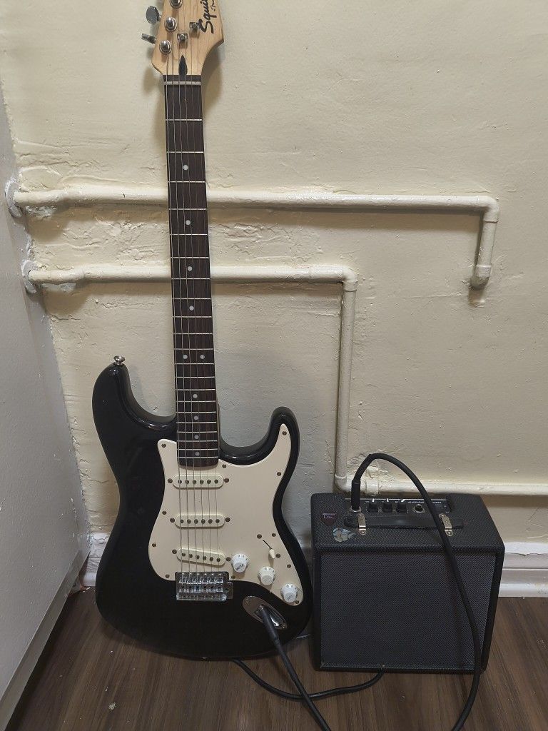 Fender Squire Strat Electric Guitar With Amp And Cord And Pics