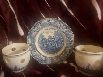 Blue Danish Plate and Candle Holders