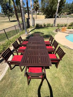 Pottery Barn Outdoor Dining Set with Red Cushions