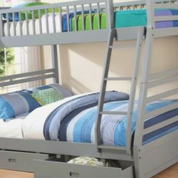Bunk bed Twin Full with Storage drawers Free Mattress NAVY OR GRAY