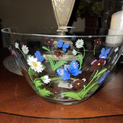Lenox Butterflies and Blossoms Hand Painted 9" Serving Salad Glass Bowl EUC 