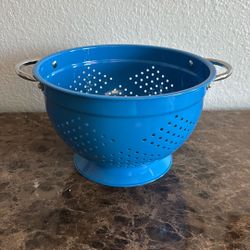 Large Blue Enameled Strainer