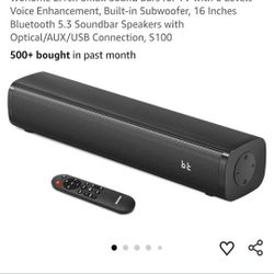 2.1ch Small Sound Bars for TV with 6 Levels Voice Enhancement, Built-in Subwoofer, 16 Inches Bluetooth 5.3 Soundbar Speakers with Optical/AUX/USB Conn