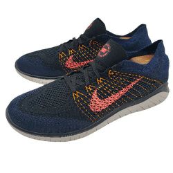 NIKE Mens 'Free RN Flyknit' 2018 Size 11  Running Shoes Blue/Black/Flash Crimson