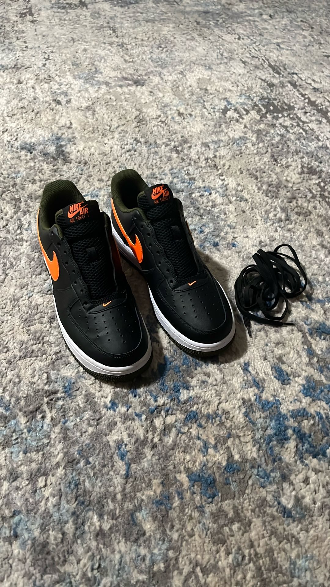 Nike Air Force Black With Orange Nike Swoosh And Green Bottoms NEW Without Tags Obo