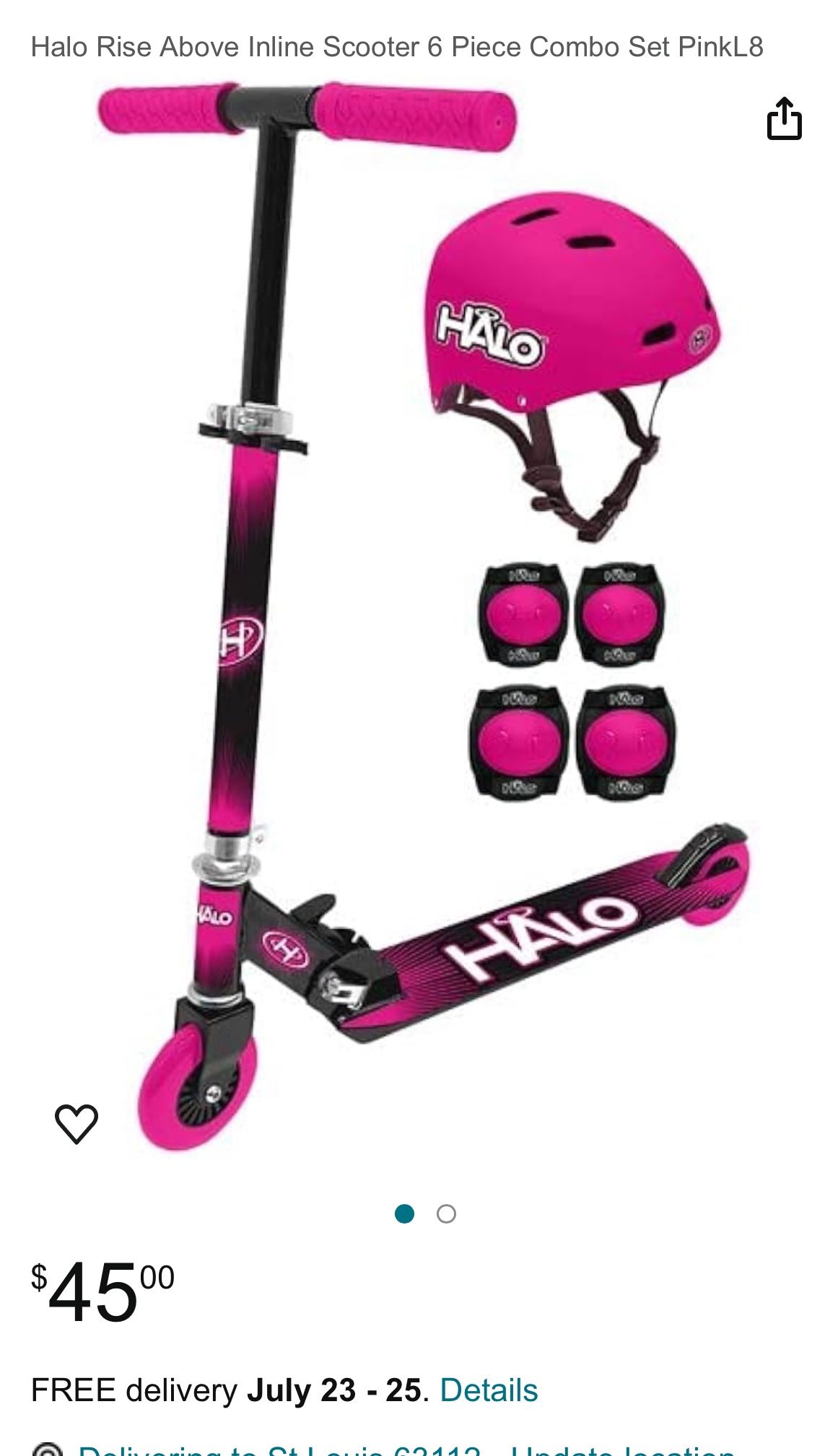 Pink Halo Scooter With Helmet And Pads