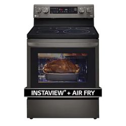 LG  InstaView AirFry 30-in Smooth Surface 5 Elements 6.3-cu ft Self-Cleaning Air Fry Convection Oven Freestanding Electric Range (Printproof Black Sta