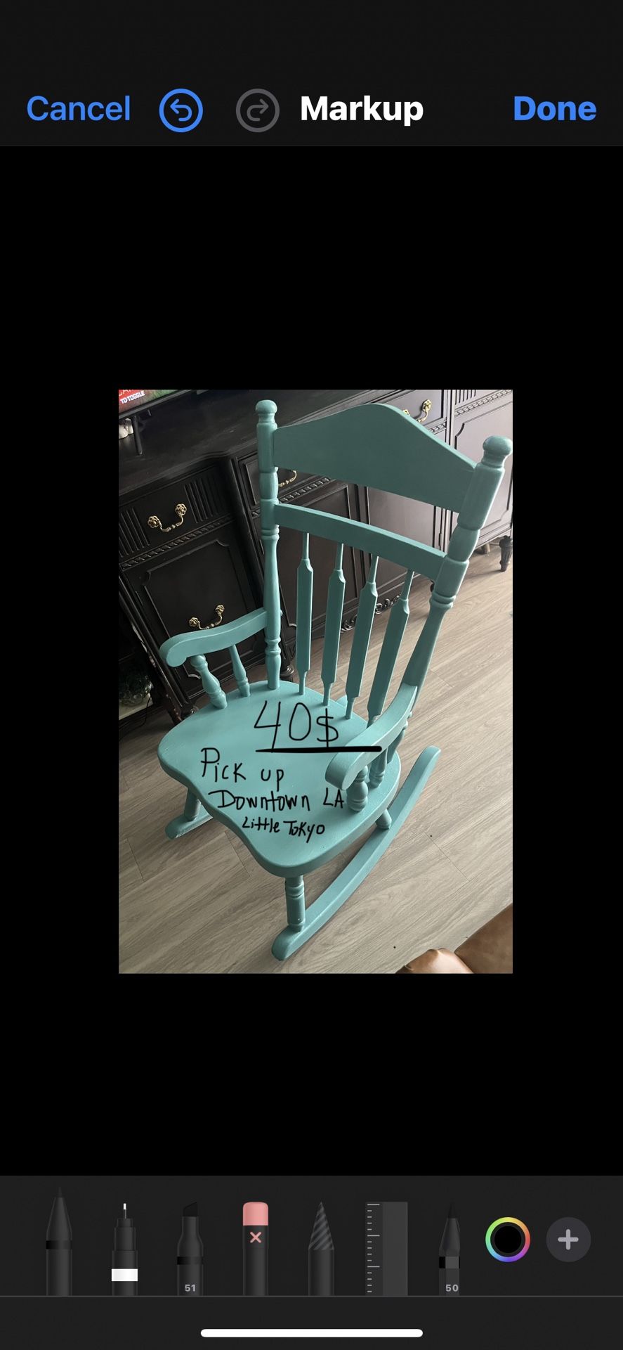 ADULT VINTAGE WOOD ROCKING CHAIR / TEAL Great Shape Sturdy 40$