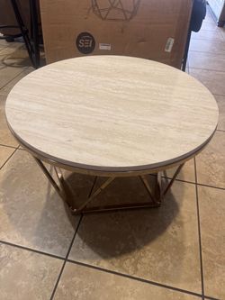 Round Coffee Table with White Faux Marble Top. LARGE SIZE - Round coffee table consists of 31.5-inch diameter tabletops and 18” high which are spaciou