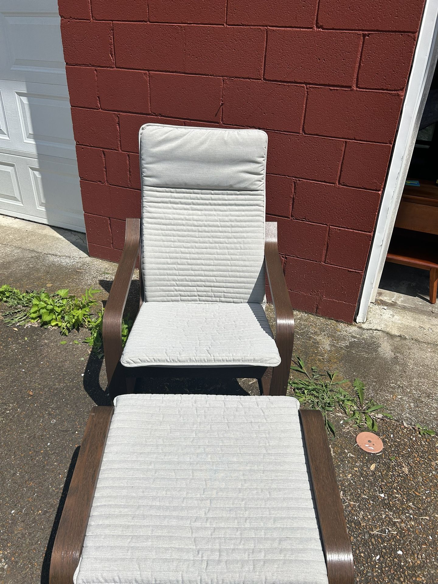 IKEA Poang Armchair & Ottoman, brown/Knisa late beige