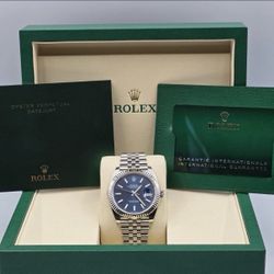 Rolex Datejust Fluted Bezel Watch 41mm Blue Index Dial