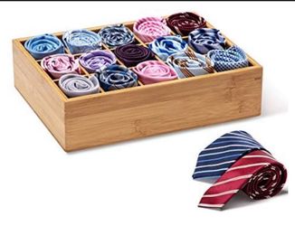 GOBAM Closet Drawer Organizer,Drawer Divider and Storage Box for Ties Bras Briefs Socks, Compartments of 15, Bamboo