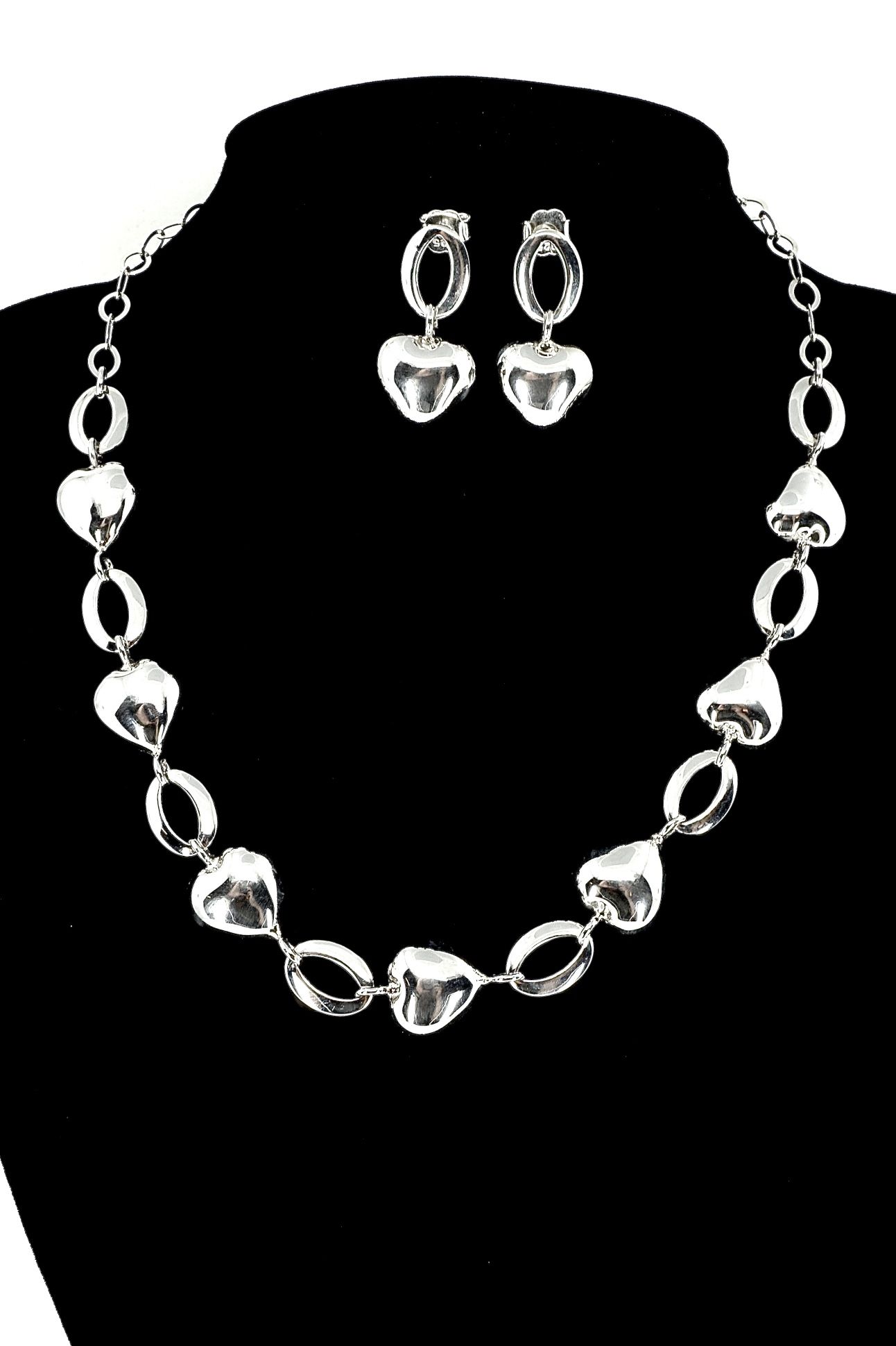 925 Sterling Silver Heart Necklace & Earrings Set