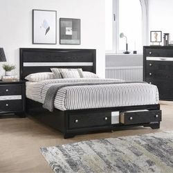 Brand New Black Or Gray Queen Storage Bedframe, Dresser, Mirror, Nightstand 4PCs Set
