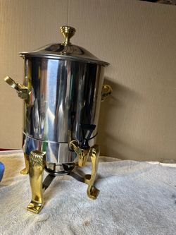 Stainless Steel Coffee Urn with Gold Accents