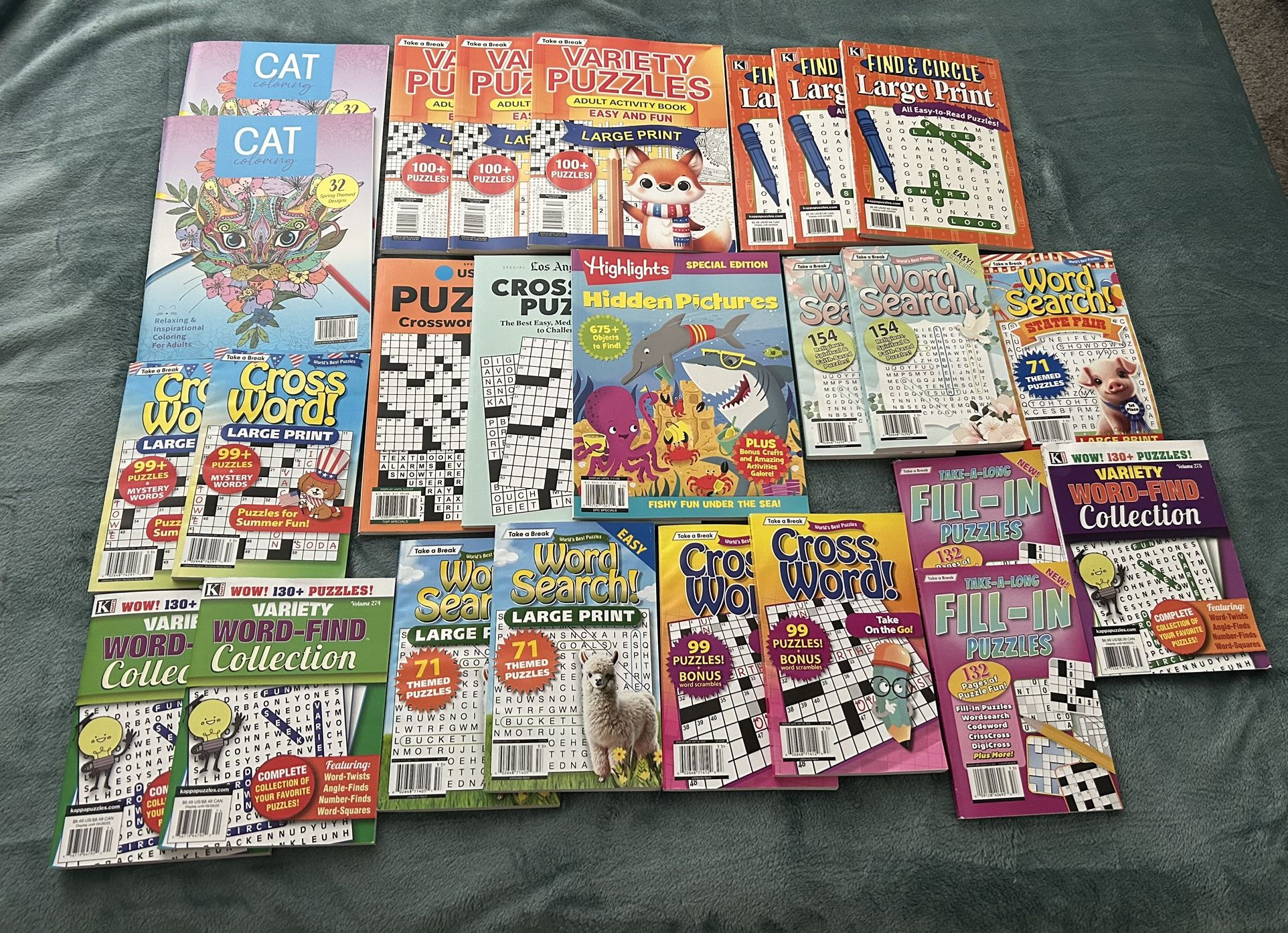 Lot of crossword, coloring book, word search books.  $15 for the lot