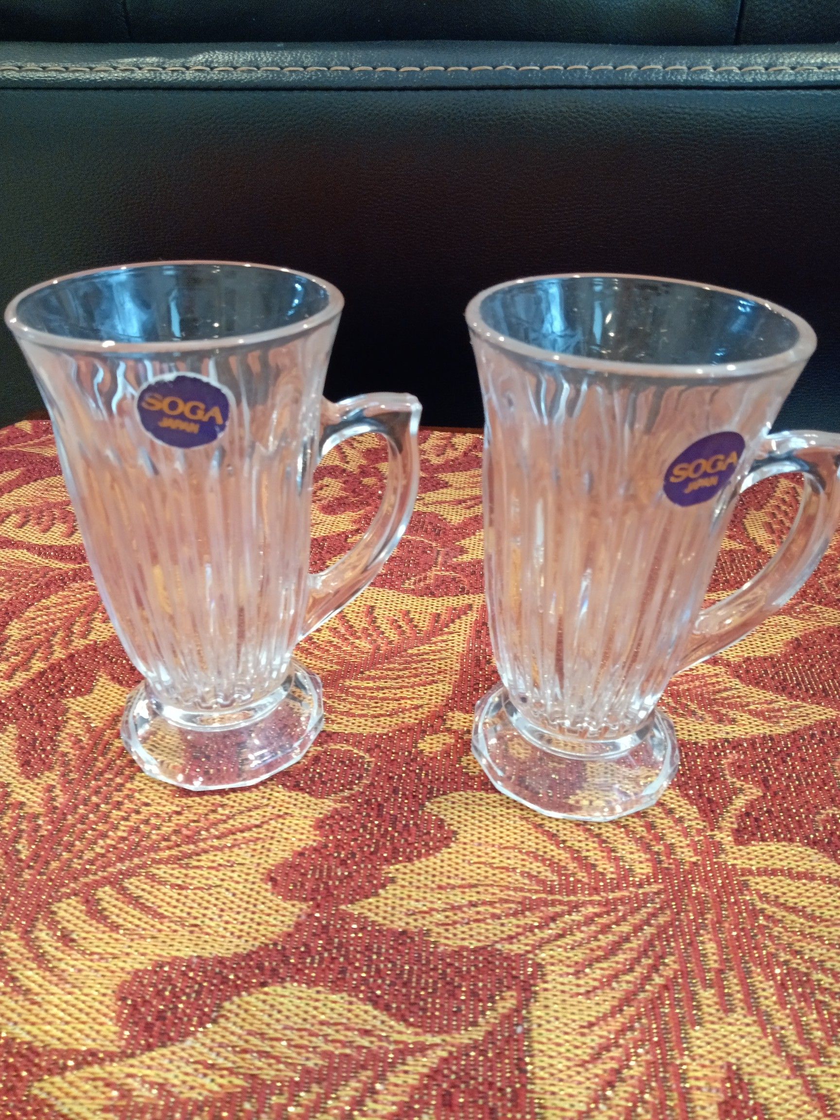 Vintage Soga Japan Crystal Set of 2 New Mug Style Glassware As New No Box
