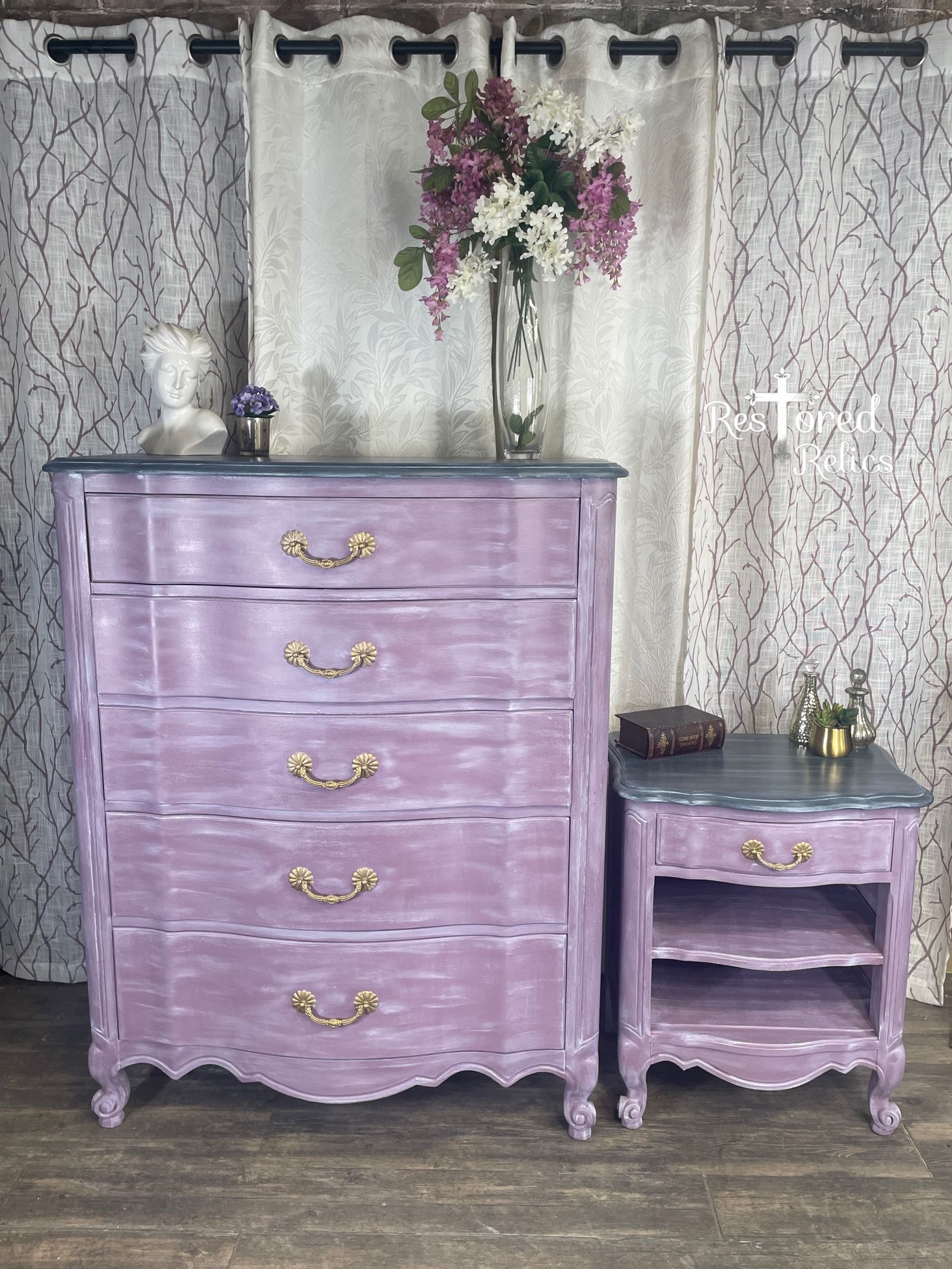 Beautiful Vintage French Provencial Dresser And Nightstand