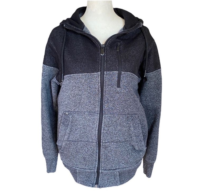 CSG Women’s Small Black and Gray Long Sleeve Hooded Zip Up Sweatshirt Jacket 