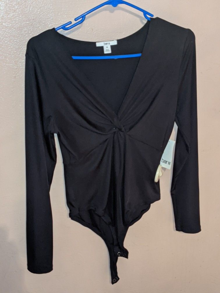 Bar III Women's Black Long Sleeve Bodysuit M