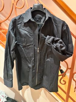 Black Shirt Jacket Mens L Zip Minimal