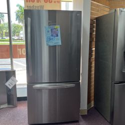 Refrigerator 33” Inches Bottom Freezer Stainless Steel  New Open Box And 1 Year Warranty 