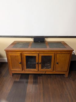 Solid Wood Media Console TV Stand with Inlaid Stone Top