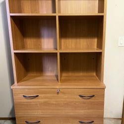 Large Office Bookshelf with Locking Lateral File Drawers