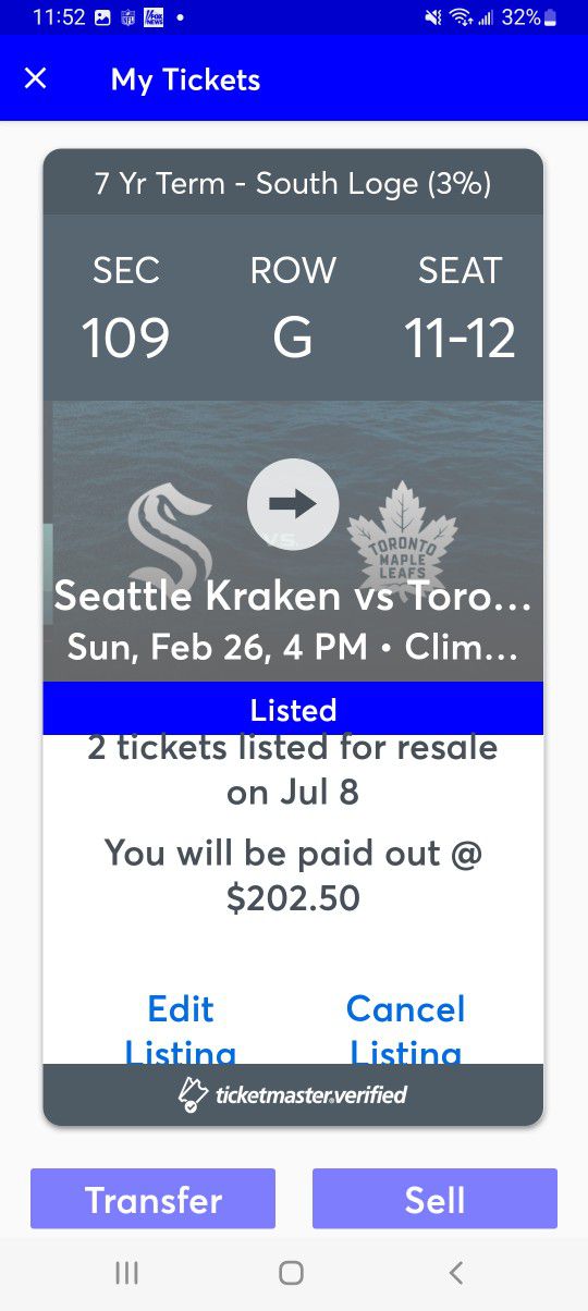 Seattle KRAKEN 2 Tickets Section 109 Row G Devils, Stars, Ducks, Etc  s