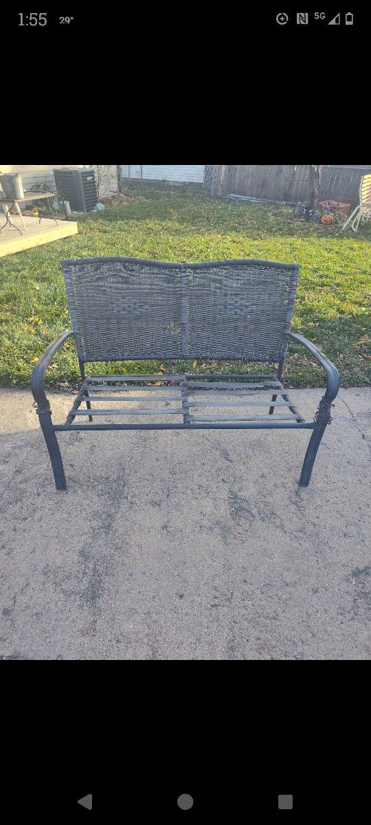 Metal And Wicker Bench