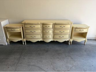 Vintage French Provincial Bedroom Set – Solid Wood Dovetail Drawers – Dresser, Mirror & Nightstands