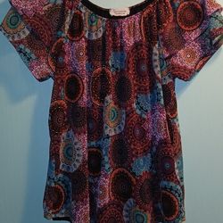 Bohemian Style Multi Color Top M/L Stretchy With Black Under Cover