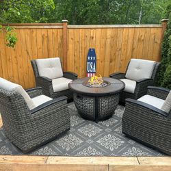 Brand New Outdoor Furniture With Fire Pit Sunbrella Cushions 