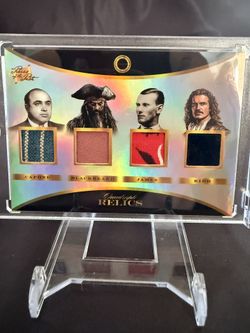 2025 Pieces of the Past Villains Edition Quad Relic featuring authentic material relics related to Al Capone, Blackbeard, Jesse James, and Captain Kid