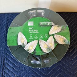 Christmas Lights 100 Warm White C9 LED Lights Indoor/Outdoor Steady Lit NEW