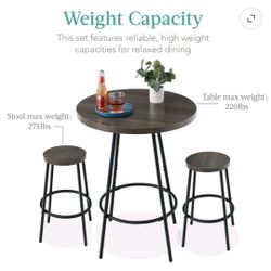 Round Bar Table Set with 2 Stools