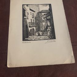 Vtg Set 2 Josep Castells Marti  Woodcut Xilografia Signed  Spanish Prints