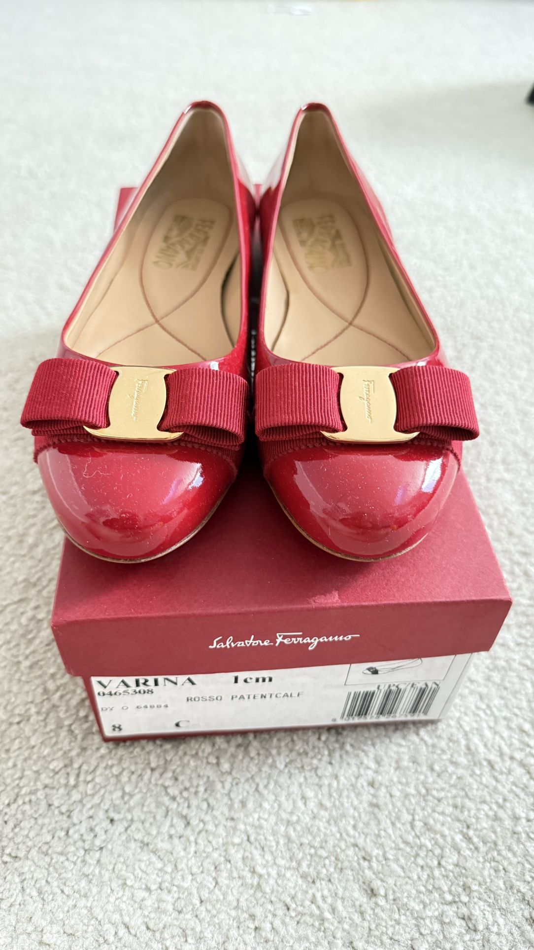 Salvatore Ferragamo Varina Red Flats Size 8