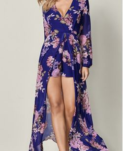 Venus Womens Split Maxi Romper Dress Small Long Sleeved