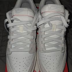 New Nike Women's Dunk Low Shoes - Summit White/ Photon Dust/ Red (HJ5777-100)