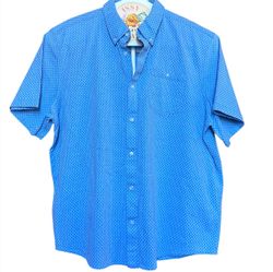 RANK 45 Mens 2X Blue Geometric Cotton Short Sleeve Casual Everyday Button Shirt